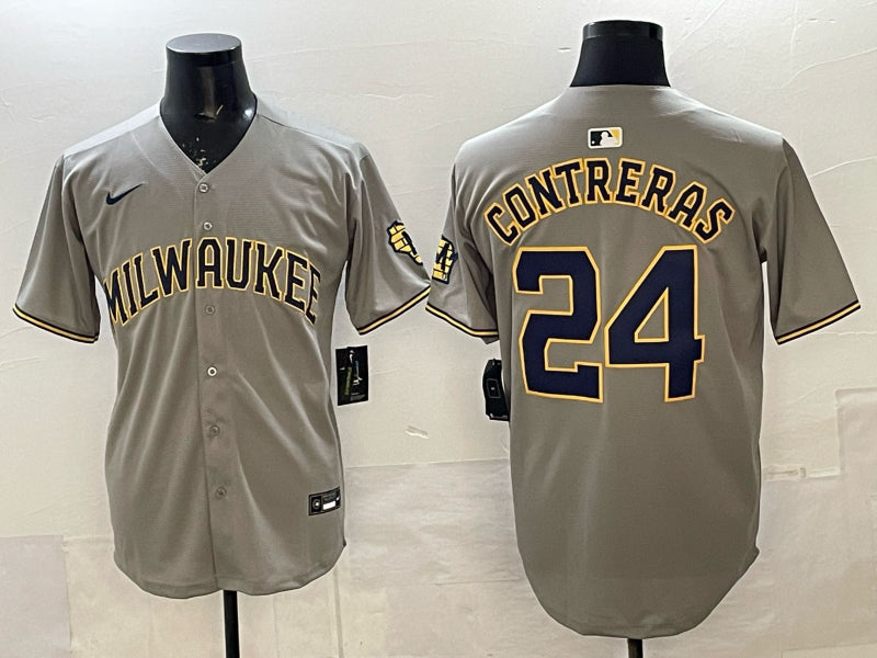 Men’s Milwaukee Brewers William Contreras #24 Grey Jersey
