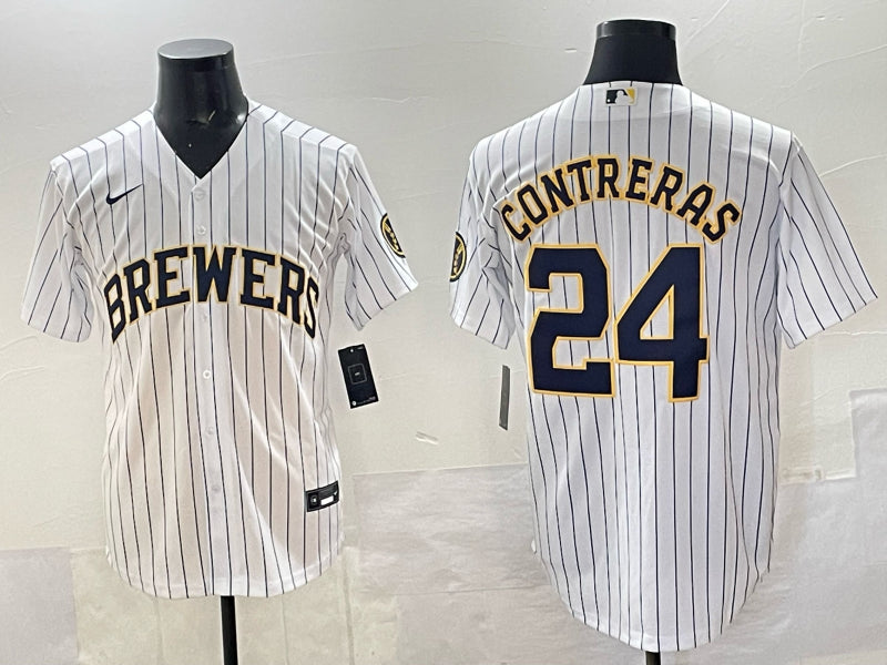 Men’s Milwaukee Brewers William Contreras #24 White Jersey