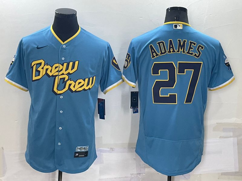 Men’s Milwaukee Brewers Willy Adames #27 Blue Stitched Jersey