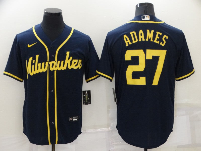 Men’s Milwaukee Brewers Willy Adames #27 Navy Jersey