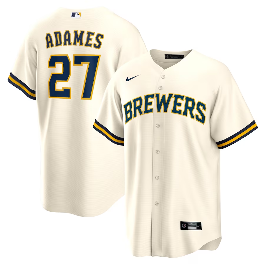 Men’s Milwaukee Brewers Willy Adames #27 White Jersey