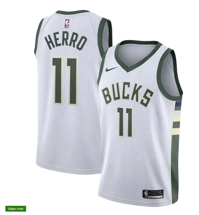 Mens Milwaukee Bucks #11 Tyler Herro Nike White Association Edition Swingman Jersey