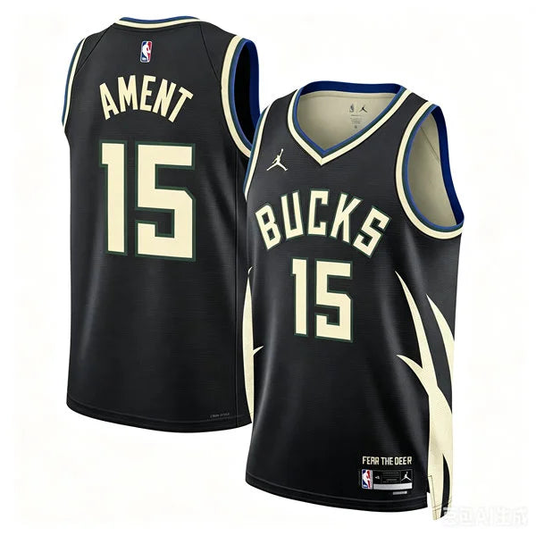 Mens Milwaukee Bucks #15 Nate Ament Black Statement Edition Swingman Jersey