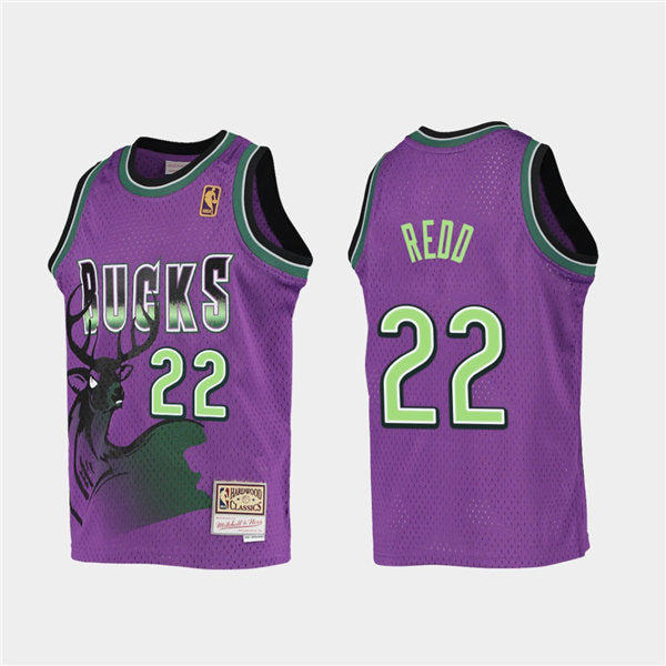 Mens Milwaukee Bucks #22 Michael Redd Mitchell & Ness Purple Reload Hardwood Classics Jersey