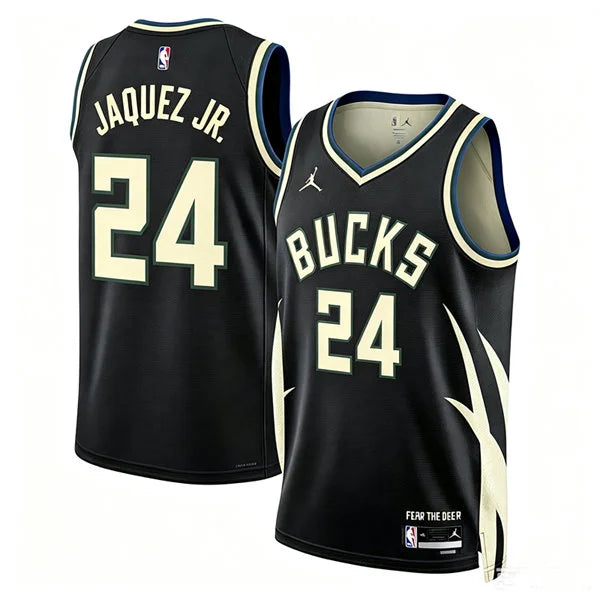 Mens Milwaukee Bucks #24 Jaime Jaquez Jr. Black Statement Edition Swingman Jersey