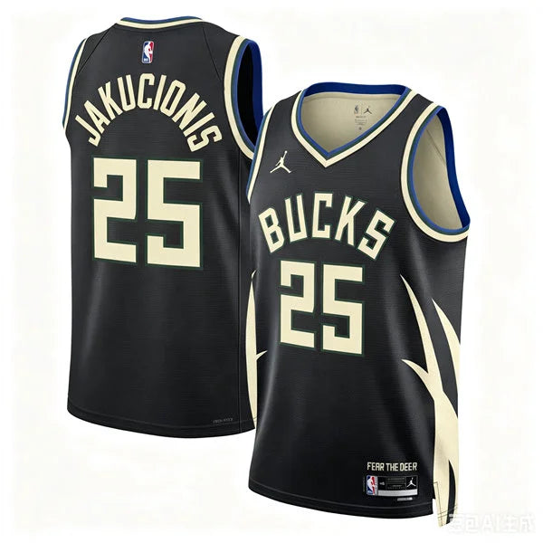 Mens Milwaukee Bucks #25 Kasparas Jakucionis Black Statement Edition Swingman Jersey