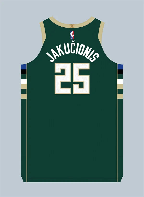 Mens Milwaukee Bucks #25 Kasparas Jakucionis Green Icon Edition Swingman Jersey