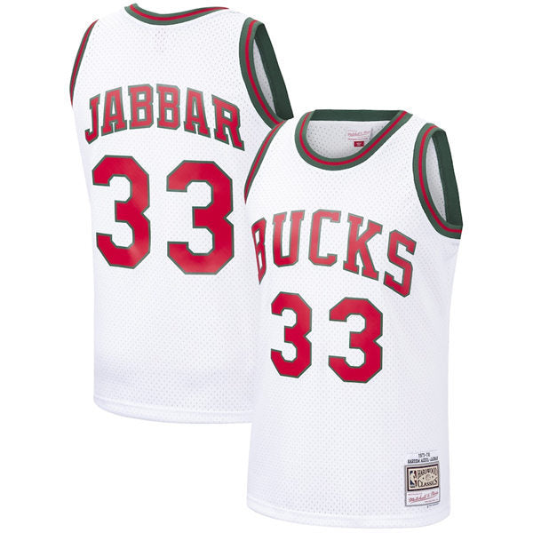 Mens Milwaukee Bucks #33 Kareem Abdul-Jabbar Mitchell & Ness 1971-72 Hardwood Classics Swingman Jersey – White