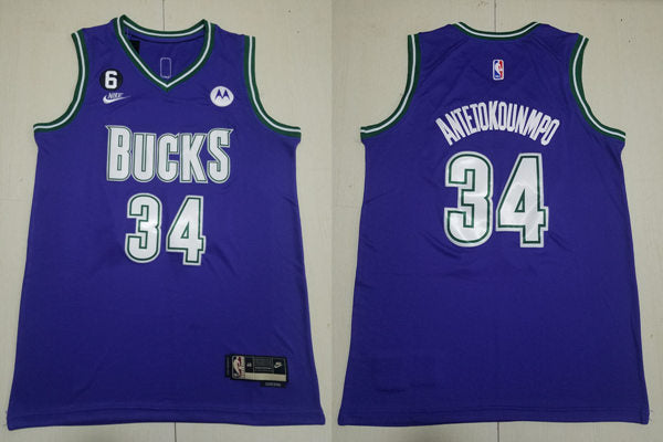 Men’s Milwaukee Bucks #34 Giannis Antetokounmpo Nike Purple 2022-23 Classic Edition Swingman Jersey