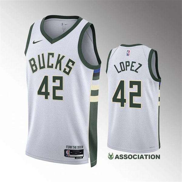 Mens Milwaukee Bucks #42 Robin Lopez White Association Edition Player Jersey