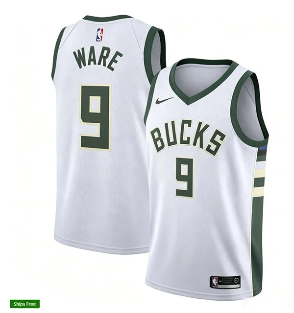 Mens Milwaukee Bucks #9 Kel’el Ware Nike White Association Edition Swingman Jersey
