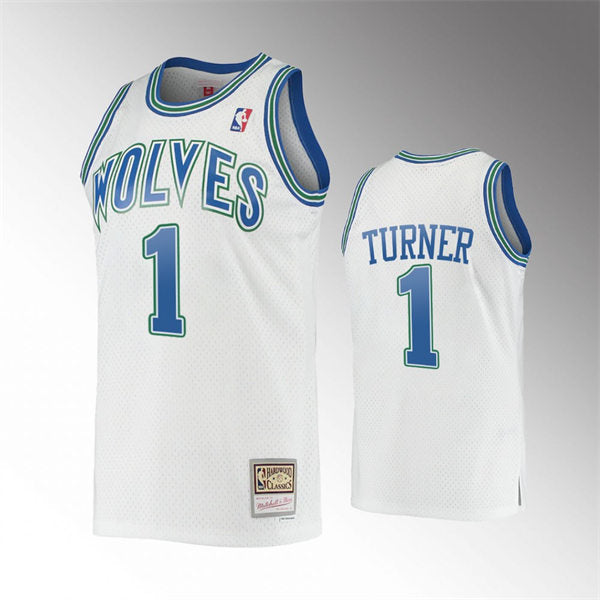 Mens Minnesota Timberwolves #1 Anthony Edwards Mitchell & Ness White Retro 1990’s Hardwood Classics Jersey
