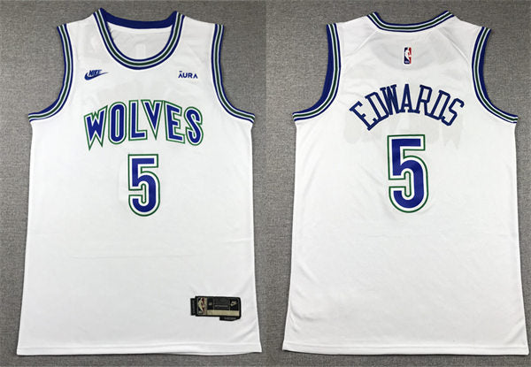 Mens Minnesota Timberwolves #5 Anthony Edwards 2023-24 Classic Edition Jersey – White