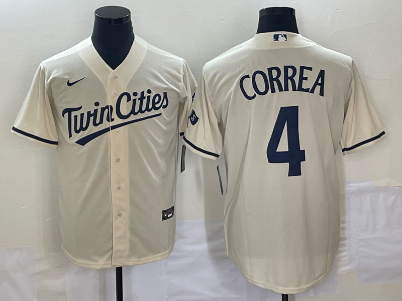 Men’s Minnesota Twins Carlos Correa #4 Beige Alternate Jersey