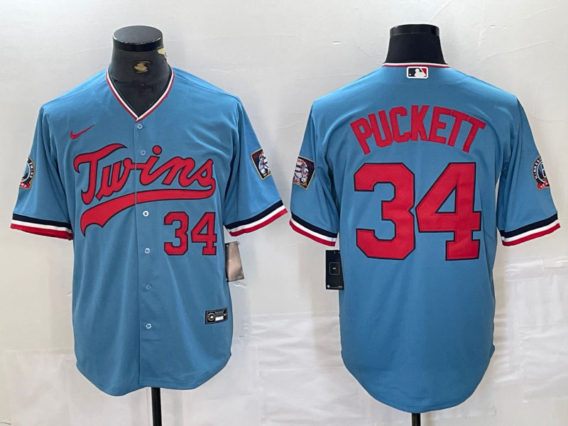 Men’s Minnesota Twins Kirby Puckett #34 Blue Stitched Jersey