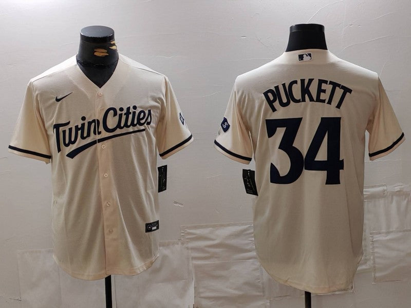 Men’s Minnesota Twins Kirby Puckett #34 Cream Limited Jersey