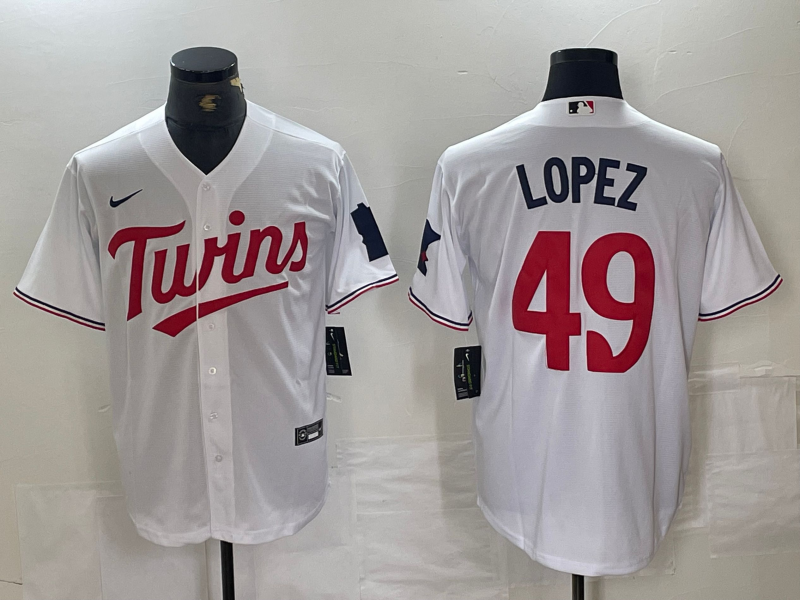 Men’s Minnesota Twins Pablo Lopez #49 White Home Jersey