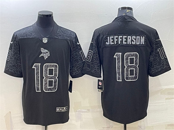 Men’s Minnesota Vikings #18 Justin Jefferson Black Reflective Limited Jersey