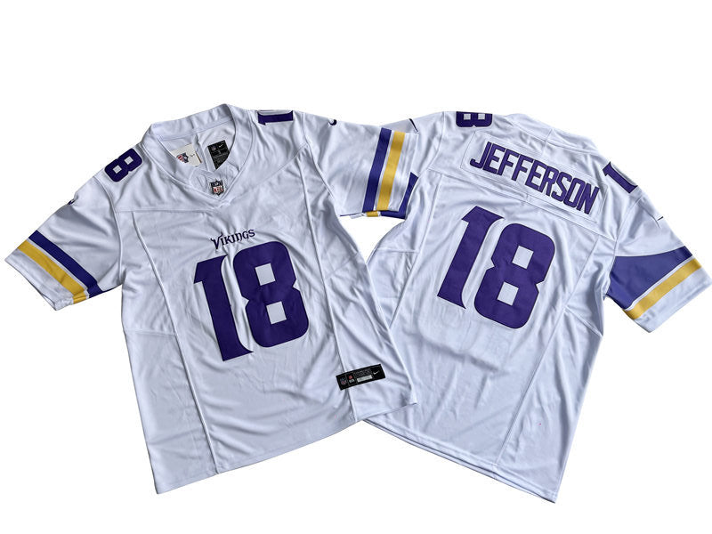 Men’s Minnesota Vikings #18 Justin Jefferson Nike White 2023 F.U.S.E. Vapor Limited Jersey