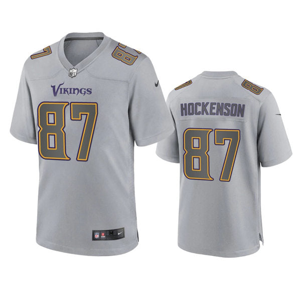 Men’s Minnesota Vikings #87 T.J. Hockenson Gray Atmosphere Fashion Game Jersey
