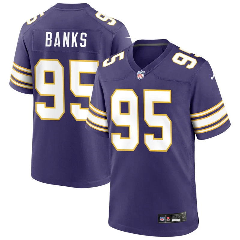 Men’s Minnesota Vikings #95 Caleb Banks Nike Purple Classic F.U.S.E. Limited Jersey