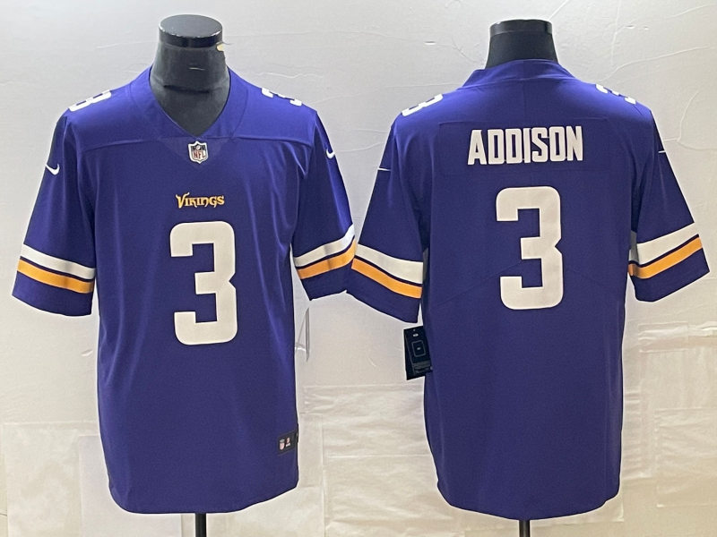 Men’s Minnesota Vikings Jordan Addison #3 Purple 2023 NFL Draft First Round Pick Jersey