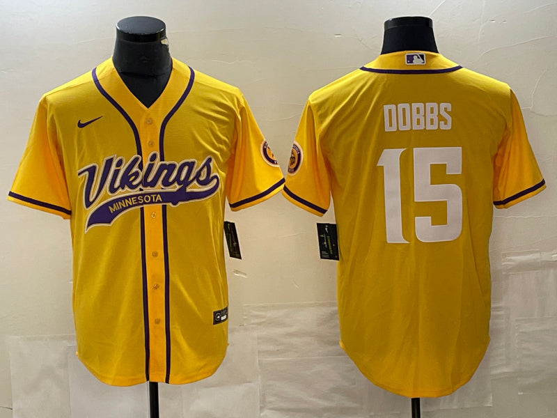 Men’s Minnesota Vikings Joshua Dobbs #15 Gold Jersey Joint Edition