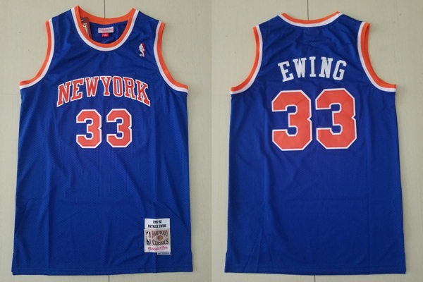 Men’s Mitchell&Ness New York Knicks #33 Patrick Ewing Blue Throwback Jersey