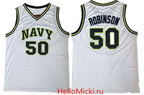 Men’s Navy Midshipmen #50 David Robinson White College Basketball Throwback Jersey