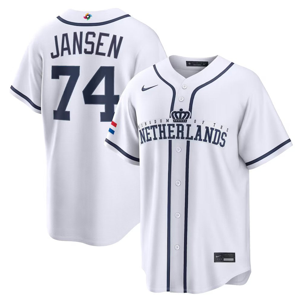 Men’s Netherlands Baseball #74 Kenley Jansen White 2026 World Baseball Classic Home Stadium Jersey