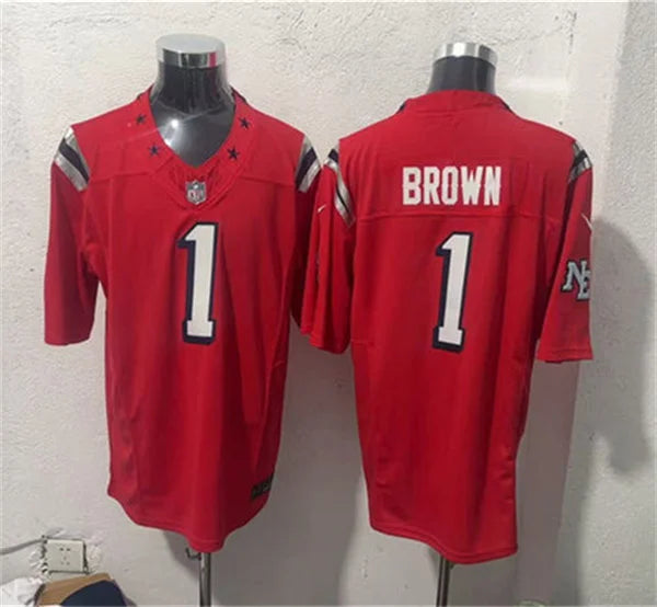 Mens New England Patriots #1 A.J. Brown Red Rivalries Replica F.U.S.E. Limited Jersey