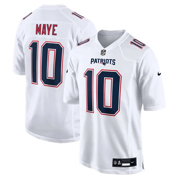 Mens New England Patriots #10 Drake Maye White Fashion Game Jersey
