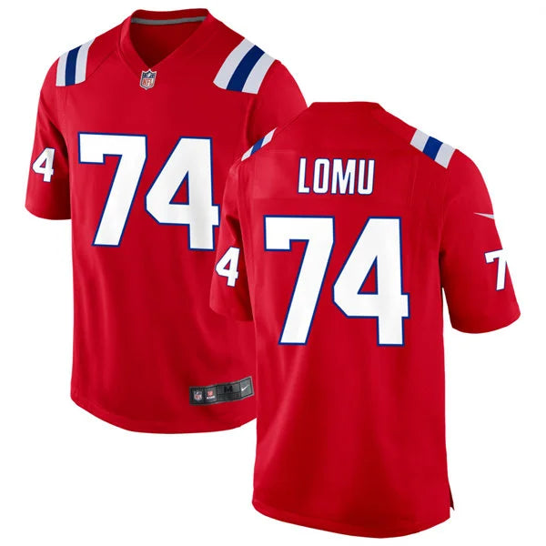 Mens New England Patriots #74 Caleb Lomu Nike Red Alternate Vapor F.U.S.E. Limited Jersey