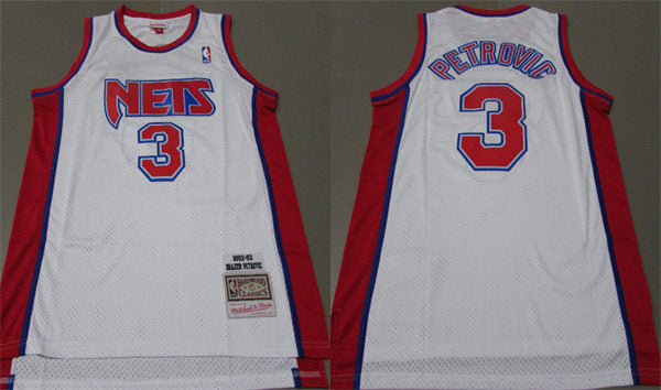 Mens New Jersey Nets #3 Drazen Petrovic White 1992-93 Throwback Swingman Jersey