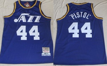 Men’s New Orleans Jazz #44 Pete Maravich 1974-75 Mitchell & Ness Purple Hardwood Classics Swingman Jersey