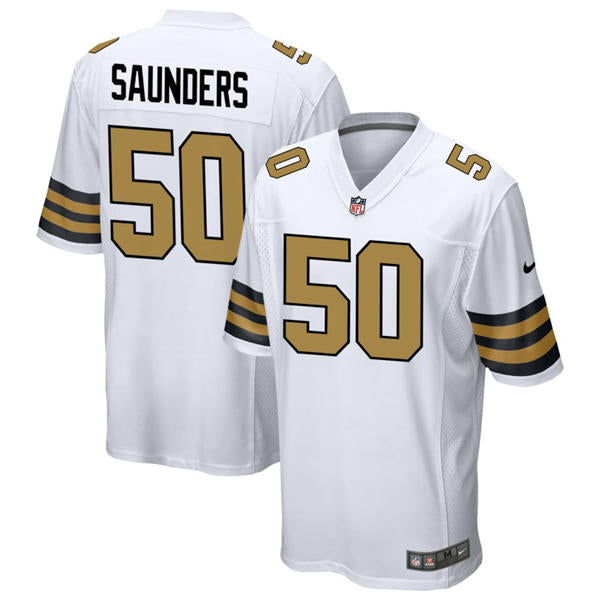 Mens New Orleans Saints #50 Khalen Saunders Nike White Gold Alternate F.U.S.E Limited Jersey