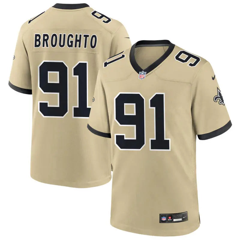 Mens New Orleans Saints #91 Vernon Broughton Nike Gold Gameday Golds Alternate F.U.S.E. Limited Jersey