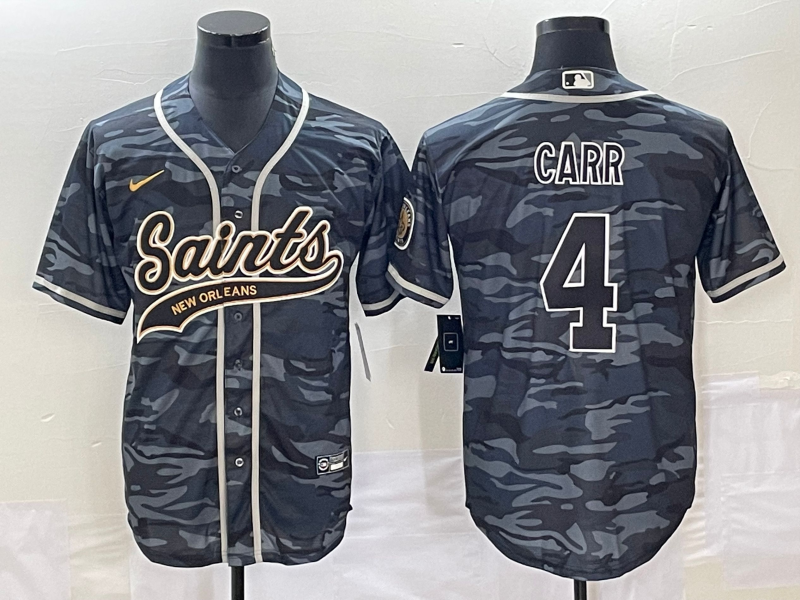 Men’s New Orleans Saints Derek Carr #4 Grey Camouflage Jersey Joint Edition