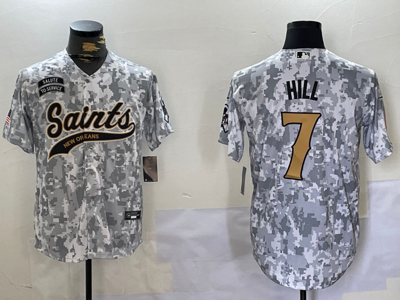 Men’s New Orleans Saints Taysom Hill #7 Arctic Camo 2024 Salute to Service Jersey