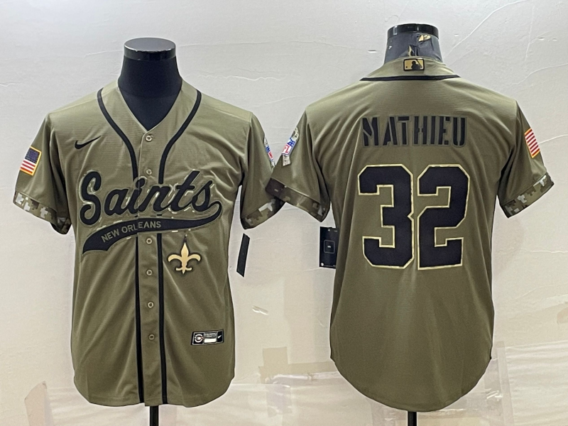 Men’s New Orleans Saints Tyrann Mathieu #32 Olive 2022 Salute To Service Retired Limited Jersey Joint Edition