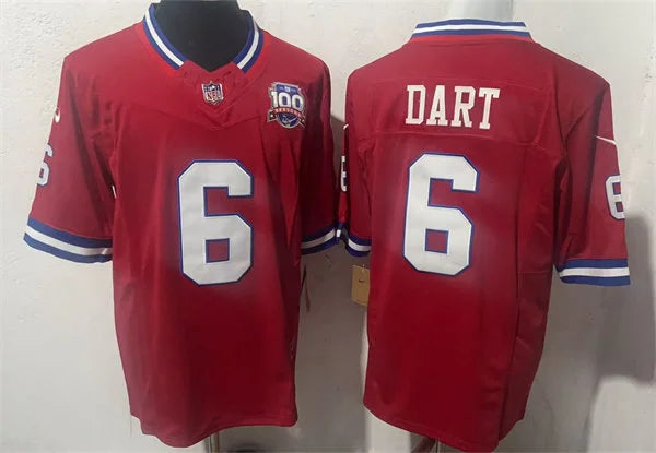 Men’s New York Giants #6 Jaxson Dart Red 100TH Replic Limited Jersey