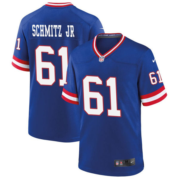 Men’s New York Giants #61 John Michael Schmitz Nike Royal Classic Limited Jersey