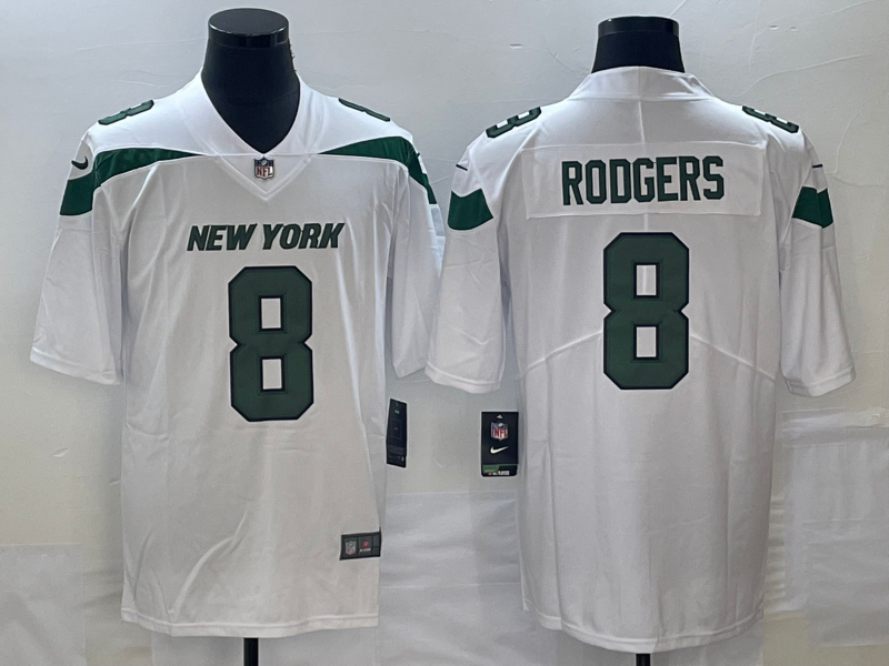 Men’s New York Jets Aaron Rodgers #8 White Jersey