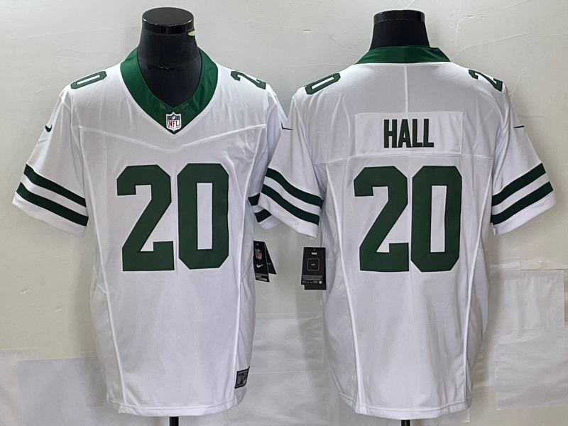 Men’s New York Jets Breece Hall #20 White Legacy Vapor F.U.S.E. Limited Jersey