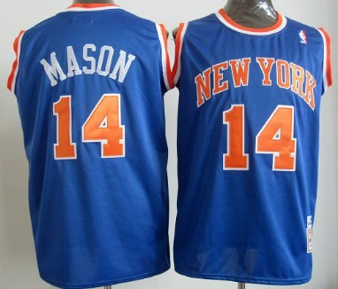 Men’s New York Knicks #14 Anthony Mason Blue Mitchell & Ness Hardwood Classics Throwback Jersey