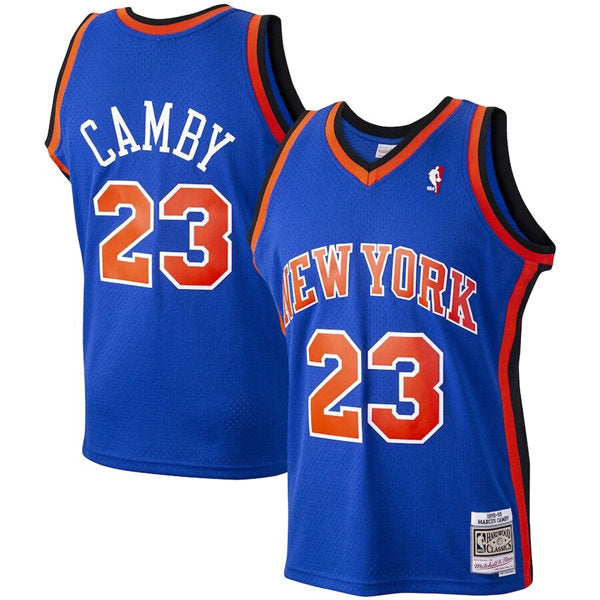 Mens New York Knicks #23 Marcus Camby Blue Mitchell & Ness 1998-99 Hardwood Classics Jersey