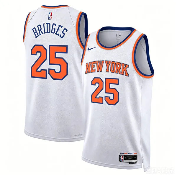 Mens New York Knicks #25 Mikal Bridges Nike White Association Edition Swingman Jersey