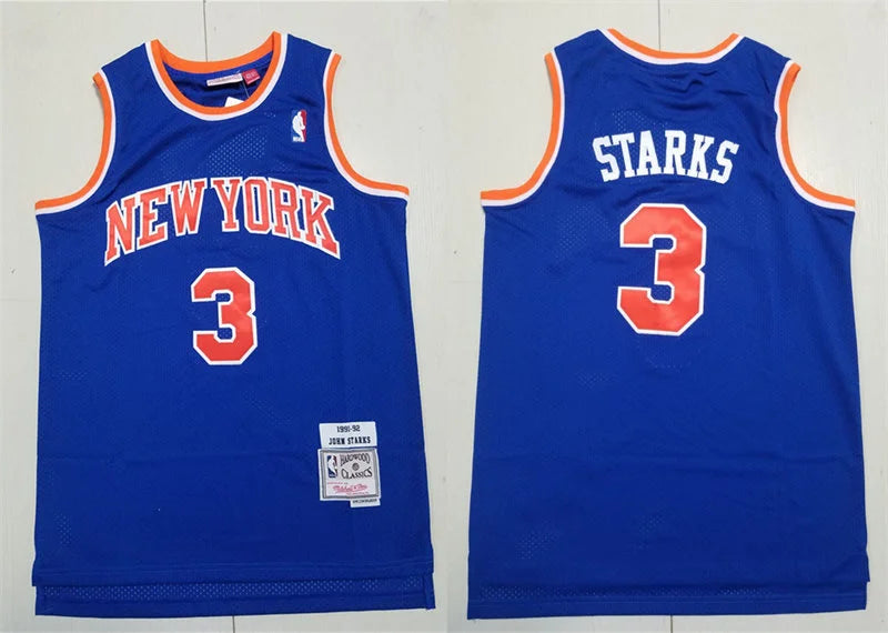 Mens New York Knicks #3 John Starks Blue Mitchell & Ness 1991-92 Hardwood Classics Jersey