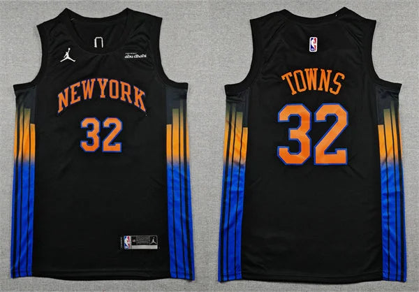 Mens New York Knicks #32 Karl-Anthony Towns Black 2025-26 Statement Edition Swingman Jersey