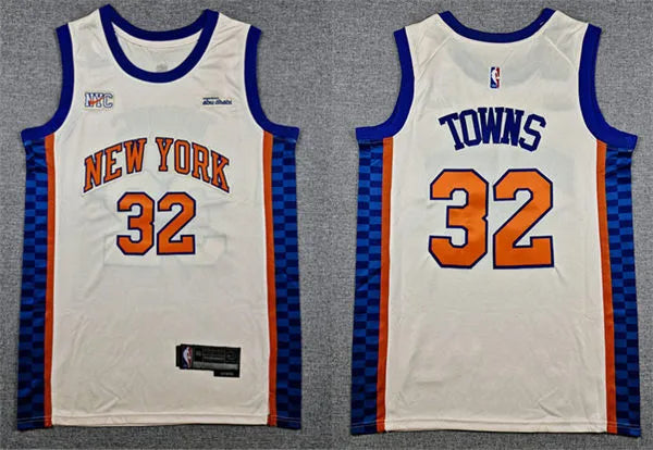 Mens New York Knicks #32 Karl-Anthony Towns Cream 2025-26 City Edition Swingman Jersey